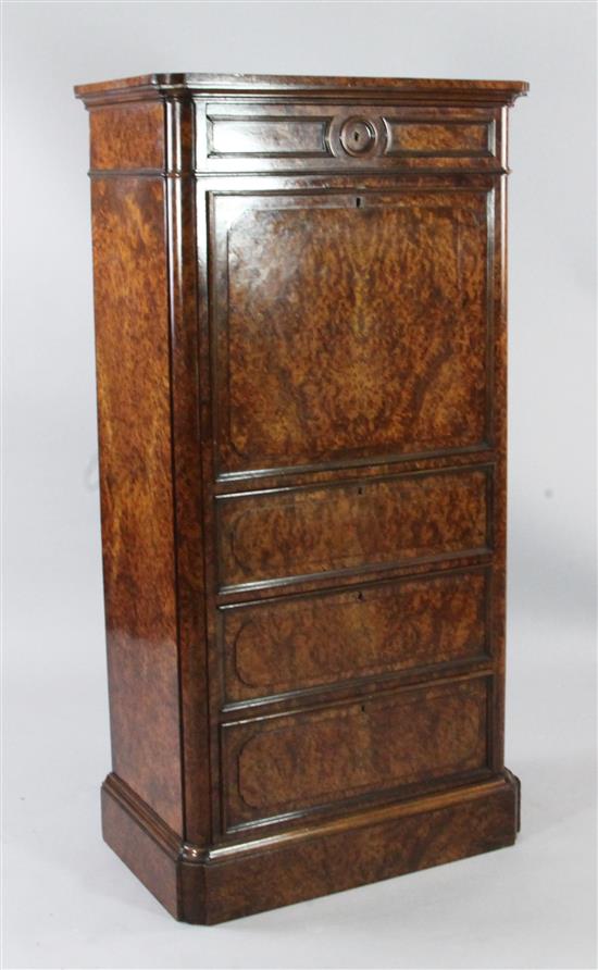 A 19th century French thuya wood escritoire, W.2ft 2.5in.